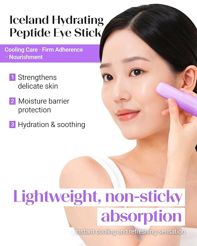 THESAEM Iceland Hydrating Eye Stick Bundle - 2 Pack (Hydrating + Peptide) 0.38 oz each - Cooling Balm for Dark Circles, Puffiness & Wrinkles - Under Eye Treatment with Niacinamide & 5-Peptide Complex