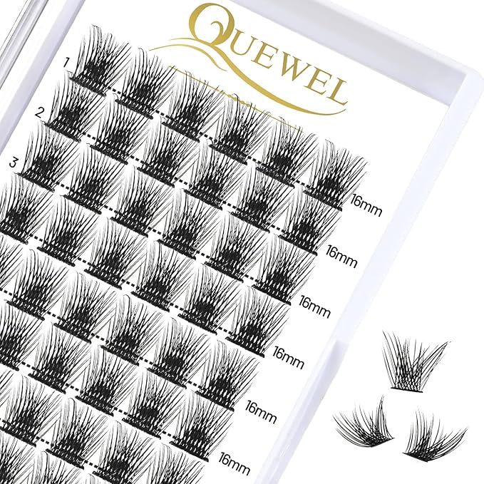 QUEWEL Cluster Lashes 72 Pcs Wide Stem Individual Lashes C/D Curl 6mm Length DIY Eyelash Extension False Eyelashes Fluffy Styles Soft for Personal Makeup Use at Home (Fluffy-D-16)