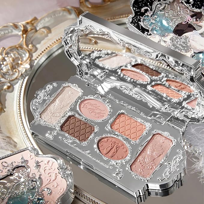 Flower Knows Swan Ballet Six-Color Makeup Palette,Neutral Pink Face Makeup Palette with 4 Matte + 2 Shimmer Shades,Blendable Smooth Cute Make Up,0.23 Oz(01 White Swan)