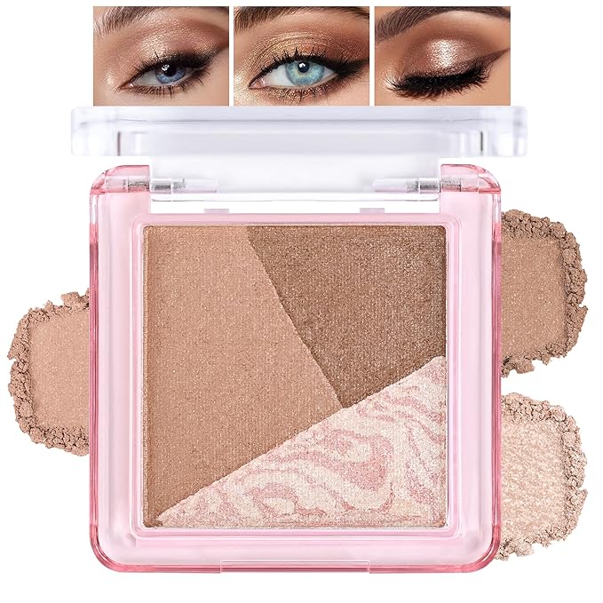 Eyeshadow Palette-Mini 3-in-1 Eye Shadow Powder Palettes Makeup-Matte&Shimmer Baked Eye Shadow for Women，paleta de sombras de ojos，Buildable Smooth Silky Waterproof for Daily Looks，06 Brown Champagne