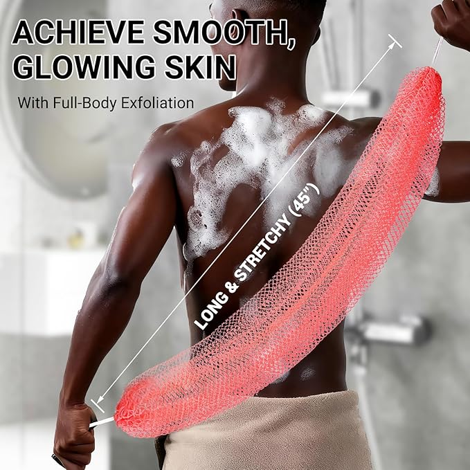 African Net Sponge Authentic for Exfoliating - Extra Knots for Deep Cleansing & Back Scrubbing - Body Scrubber Washcloth for Women & Men - Daily Shower Exfoliator for Smooth, Glowing Skin(Pink)