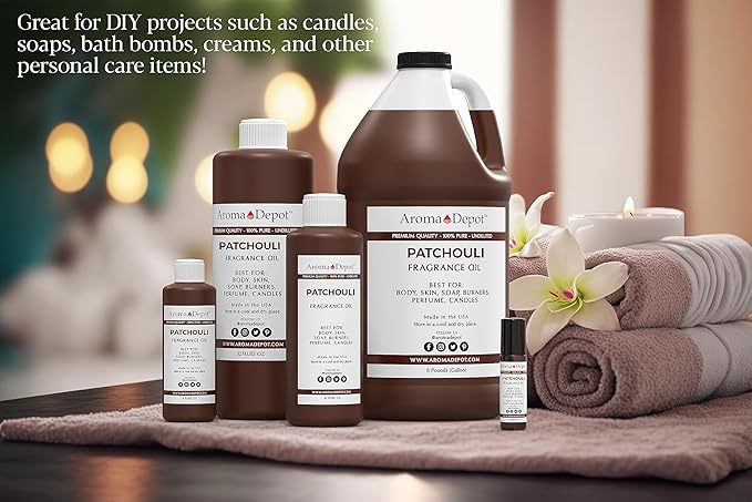 Aroma Depot Patchouli 4 oz. Fragrance Oil I Perfume I Skin Oil I Scented. DIY Projects Such as Candles, Bath Bombs, Body Butters, Creams & Lotions. Few Drops in The Diffuser, Burners, or Warmers.