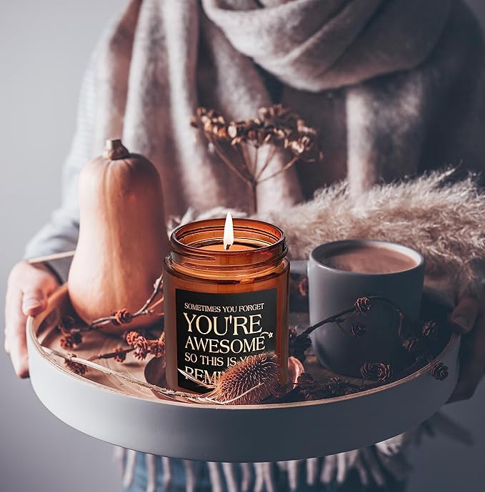 Inspirational Candles for Women Men - Unique Birthday, Appreciation, Relaxation - Gift for Her Him Sister Son Daughter Best Friend Coworker - Mahogany Teakwood Scented Soy Candle for Home