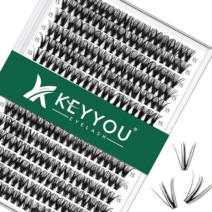 KEYYOU Lash Clusters 300pcs Individual Lashes, 40D 0.07D Curl 15mm DIY Eyelash Extension, Soft & Natural Volume Cluster Lashes with Large Tray