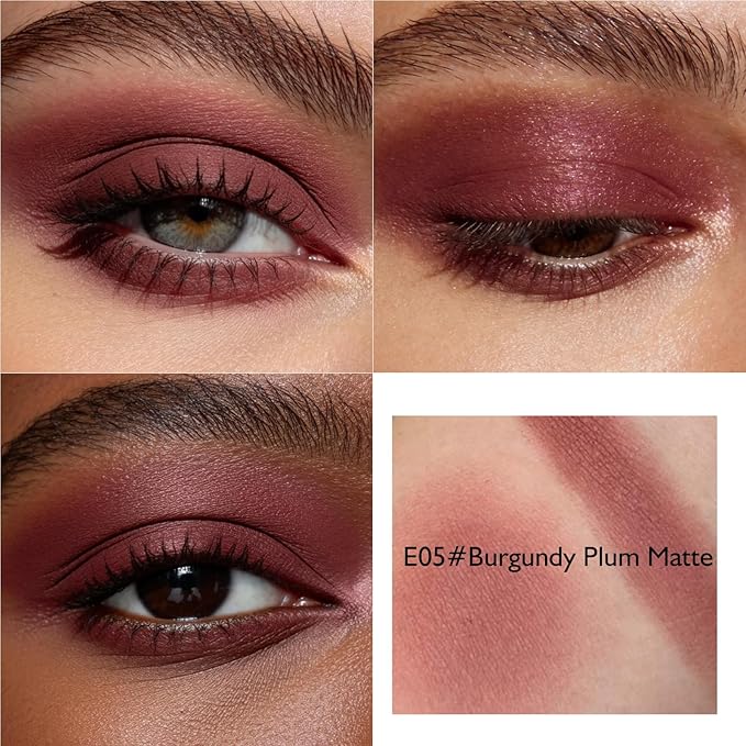 Burgundy Plum Eyeshadow Palette, Single Red Brown Matte Eye Shadow Palettes High Pigment Neutral Eyeshadow, Compact Pressed Powder Cream Eye Shadow for Older Women Makeup Sombra De Ojos