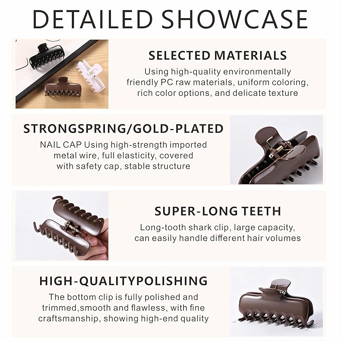 3Pcs Rectangle Hair Claw Clips for Women, 3.8" Premium PC Material Non-Slip Strong Hold Hair Claw for Thick Thin Hair, Durable Comfortable Jaw Clip Large Stylish Hair Accessories Gift Box Set