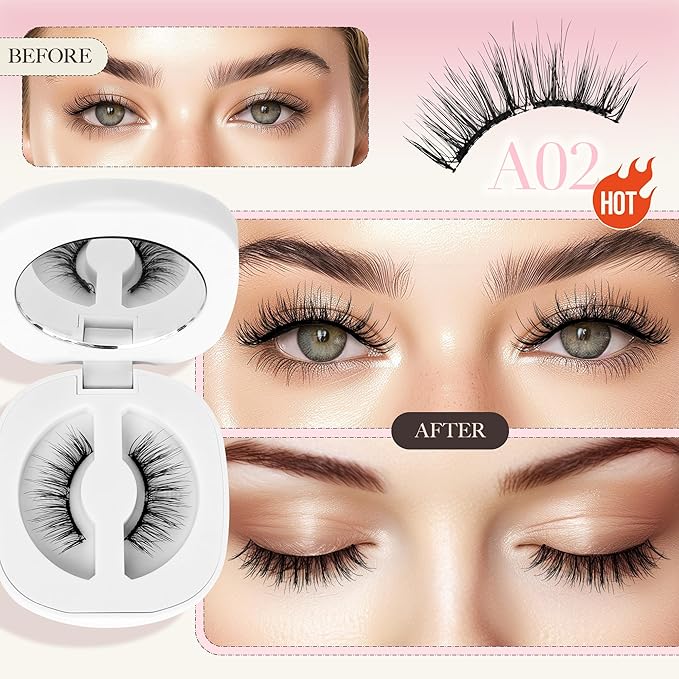 LASHVIEW Upgrade Magnetic Eyelashes with Applicator Reusable Soft Magnetic Eyelashes Natural Look No Glue Needed Lashes Kit Easy to Wear and Remove(A02)