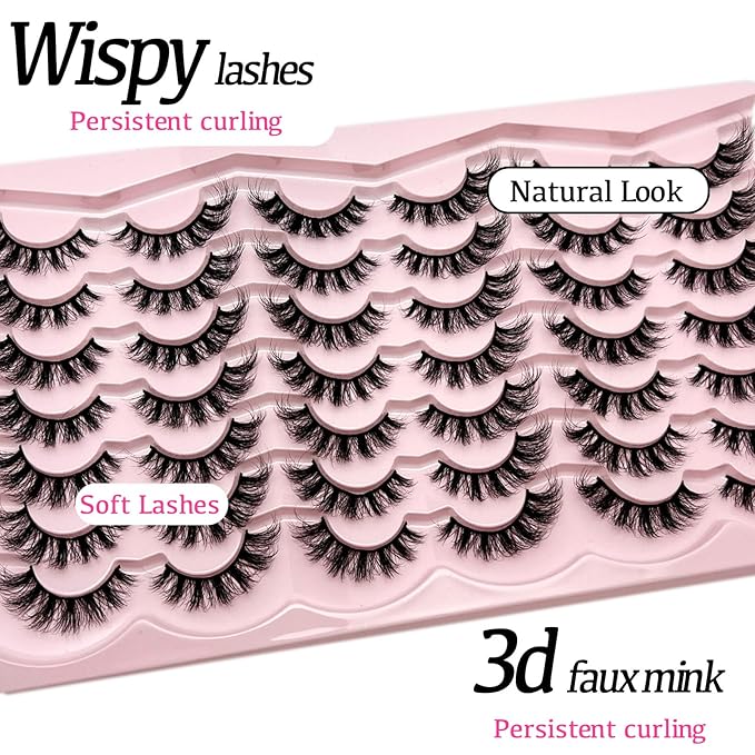 Strip Lashes Wispy Natural Cat Eye Lashes Mink C Curl Lash Strips Short Fluffy Eyelashes Pack Soft Faux Mink False Eyelashes Natural Look