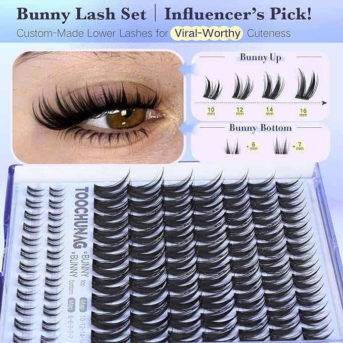 TOOCHUNAG Manga Lashes Clusters Bunny Cluster Eyelash Extensions 10-16mm Wispy Fairy Cluster Lashes Extension with Bottom Lash Clusters Clear Band False Eyelashes