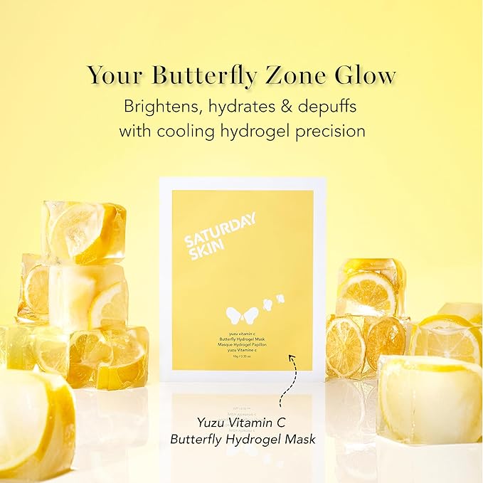 Saturday Skin Yuzu Vitamin C Hydrogel Mask for Glass Skin Cooling Deep Hydration Firming Reduce Redness Daily & Overnight Mask Suitable for All Skin Types, Korean Skincare, 4EA