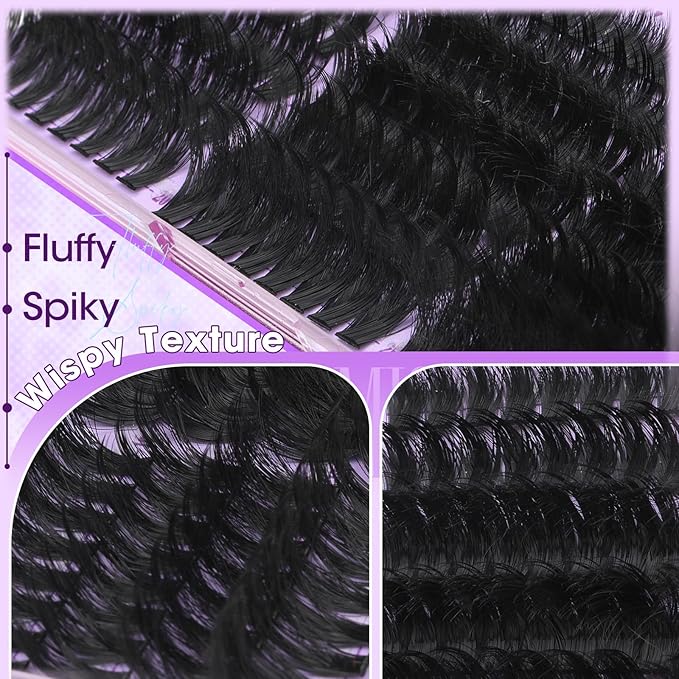 Wispy Lash Clusters 160D 200D 300D Mixed Volume Cluster Eyelash Extensions Fluffy Spiky Eyelash Clusters 12-20mm D Curl Individual Lashes Soft Reusable Cluster Lashes DIY Lash Extension by Yawamica