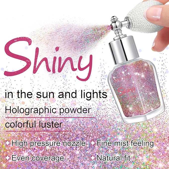 Hair and Body Glitter Spray, Shimmering Powder Sparkle Powder Makeup, Glitter Loose Sparkle Makeup for Body Highlighter,Festival Prom Rave Accessories (Metallic Beauty Beam)