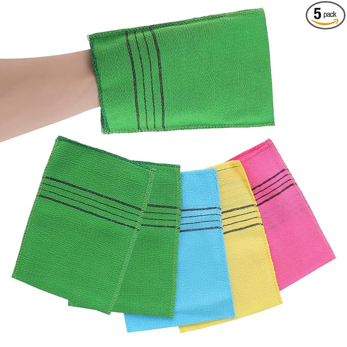 5Pcs Korean Exfoliating Cloth Gloves Italy Scrub Towel Mitt Exfoliating Washcloths for body Women Exfoliation, Skin Scrubs for Shower Remove Dead Skin Exfoliating Washcloth
