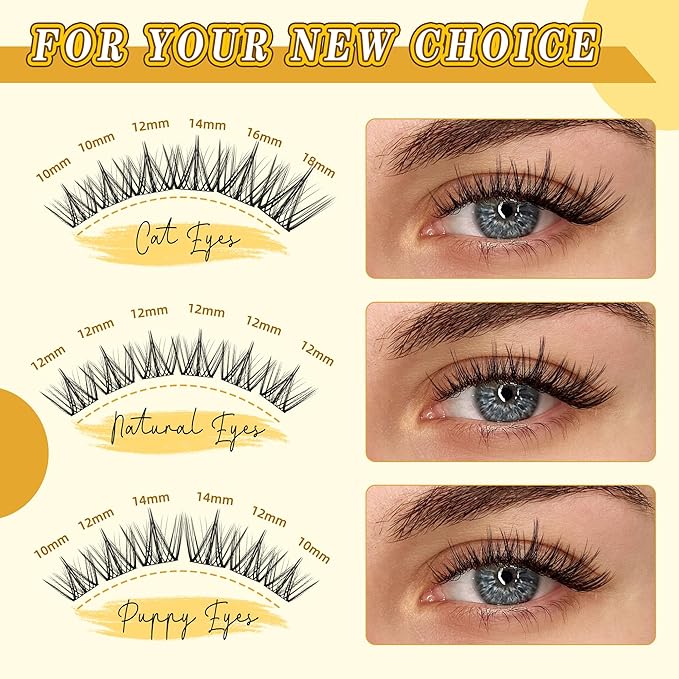 Eyelash Clusters Set 10-18mm Wispy Lash Clusters D Curl DIY Cluster Lash Extension Kit Individual Lashes Kit With Bond & Seal, Glue Remover, Tweezers(LF02 Lashes Set)