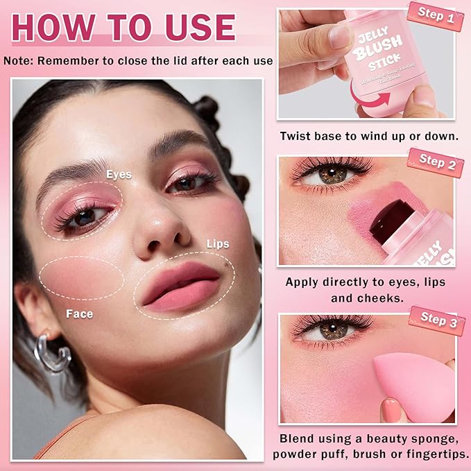 Jelly Blush for Checks,Eyes & Lip Stain 3-in-1 Long-Lasting Hydrating Jelly Tint Lightweight Sheer Blush Buildable Color Lip Tint Face Blushes Makeup# Berry Red