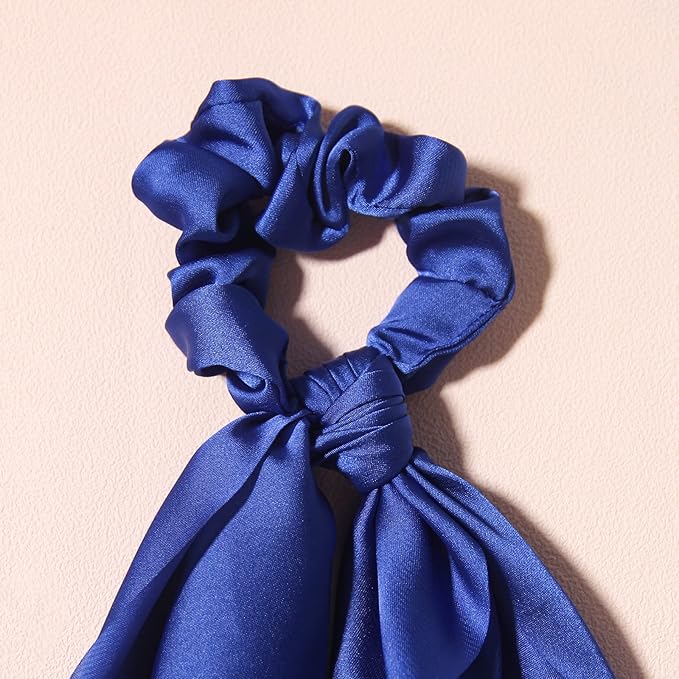 Pack of 2 Knotted Bow Hair Scrunchies Elastic Hair Scarf Hair Ties Bands Satin Hair Ribbon Scrunchy Ponytail Holder for Women and Girls,Hair Scarf Scrunchies,Hair Accessories (Royal Blue)