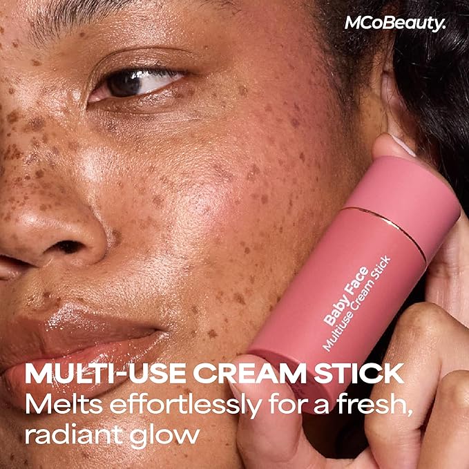 MCoBeauty Baby Face Cream Blush Stick - Kitty - Coral Pearl Multiuse Buildable Lip and Cheek Color Balm for a Radiant Dewy Glow - Face Makeup with Jojoba Seed Oil Coconut Oil - Vegan & Cruelty Free