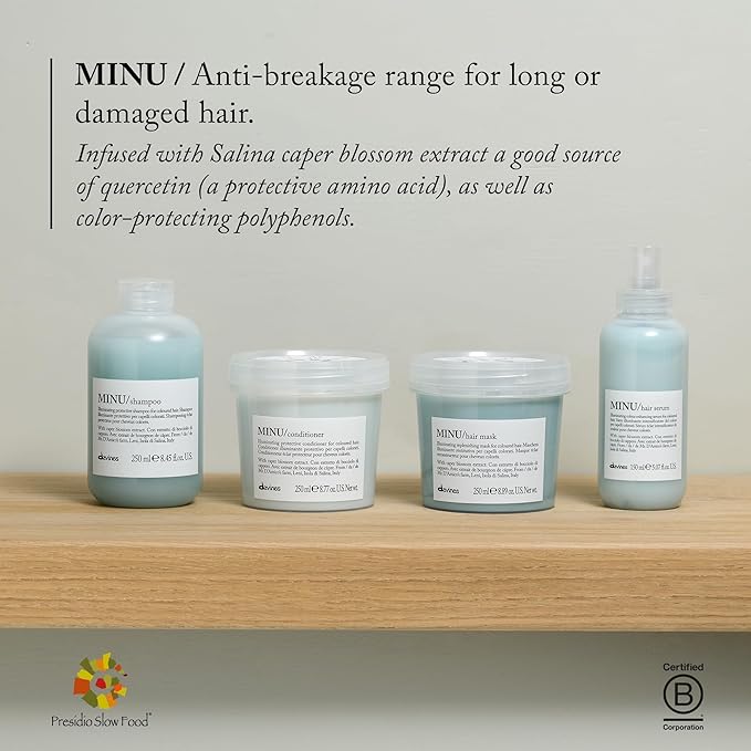 Davines MINU Shampoo, Hydrating Color-Protecting Gentle Cleansing Action for Colored Hair - Preserves Cosmetic Color Vibrancy, Keeping it Bright, Shiny, and Soft with Salina Caper, 8.45 Fl Oz