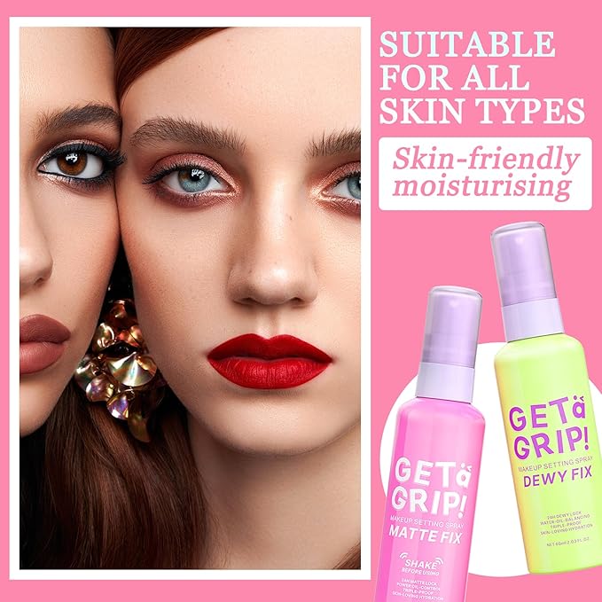 2PCS Dewy and Matte Setting Spray,Long-lasting Makeup Setting Spray for 12 HR Wear,Hydrating Oil Control Face Makeup Mist Set,Waterproofing Facial Mist for Natural Finish, 2.03 Fl Oz