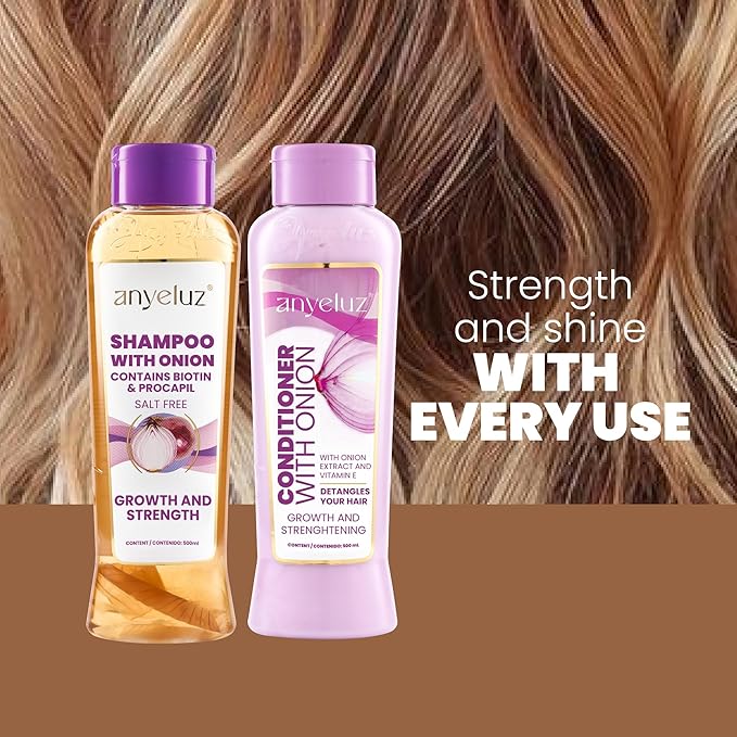 Anyeluz Onion Shampoo and Conditioner for Hair Growth with Biotin, Salt and Paraben Free Hair Care Duo with Keratin and Botanical Extracts for Stronger Softer Hair