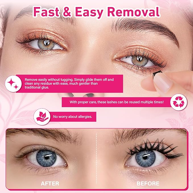 PROLASHBEAUTY Self Adhesive Eyelashes Fox Lash Clusters Self Adhesive Lashes No Glue Needed Lashes 10-16MM Pre Glued Eyelashes Clusters with Anti-Stick Tweezer(Fox,10-16mix)