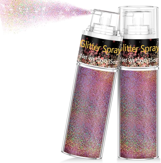 Hair and Body Glitter Spray, Glitter Hairspray Dry Powder Makeup for Clothes, Festival Rave Prom Loose Sparkle Powder,Holographic Ultra Fine Resin Glitters for Crafts (Metallic Beauty Beam)