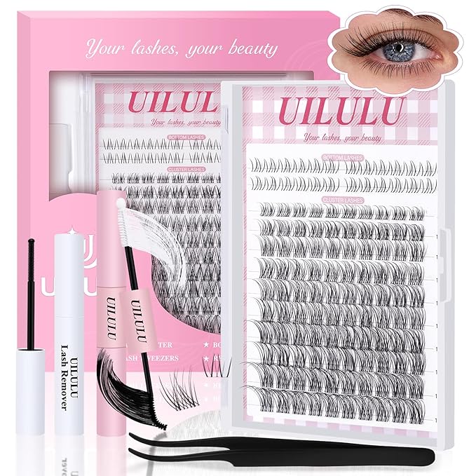 Natural Lash Clusters Kit 8-18mm with 5mm Bottom Lashes Natural Eye Lashes Wispy Lash Clusters False Eyelash Clusters DIY Lash Extension Kit with Bond & Seal Glue Remover Tweezers(U18 Lash Kits)