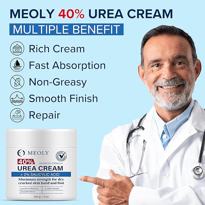 MEOLY 40% Urea Cream for Foot: Urea cream maximum strength with 2% Salicylic Acid for dry cracked skin hand and foot