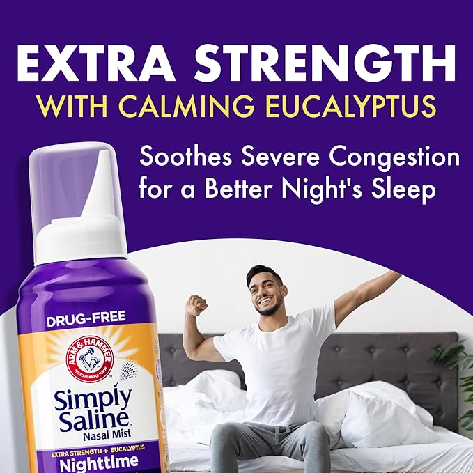 ARM & HAMMER Simply Saline Nighttime Nasal Mist 4.6oz- Instant Relief for SEVERE Congestion- One 4.6oz Bottle