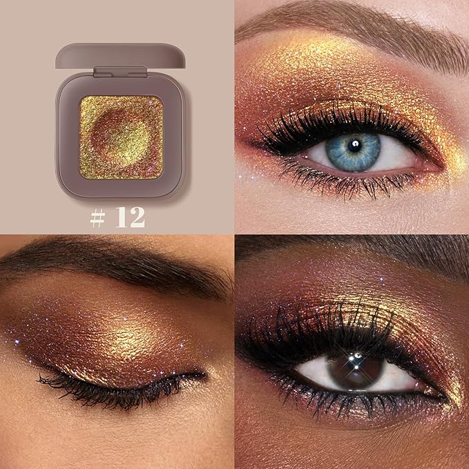 Noerrors Duochrome Bronze Brown Gold Silver Glitter Eyeshadow Palette, Holographic Rich Color Shimmer Metallic Eye Shadow, Multichrome Color Shift Sparkle Iridescent Eye Brightener Fairy Makeup#012