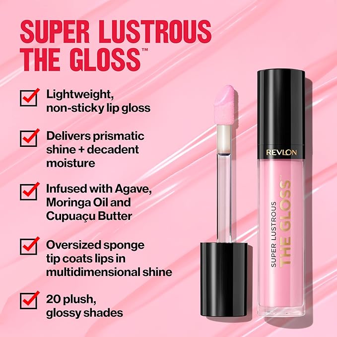 Revlon Super Lustrous Lip Gloss, Non-Sticky, Hydrating, High Shine Finish, 210 Pinkissimo, 0.13 oz