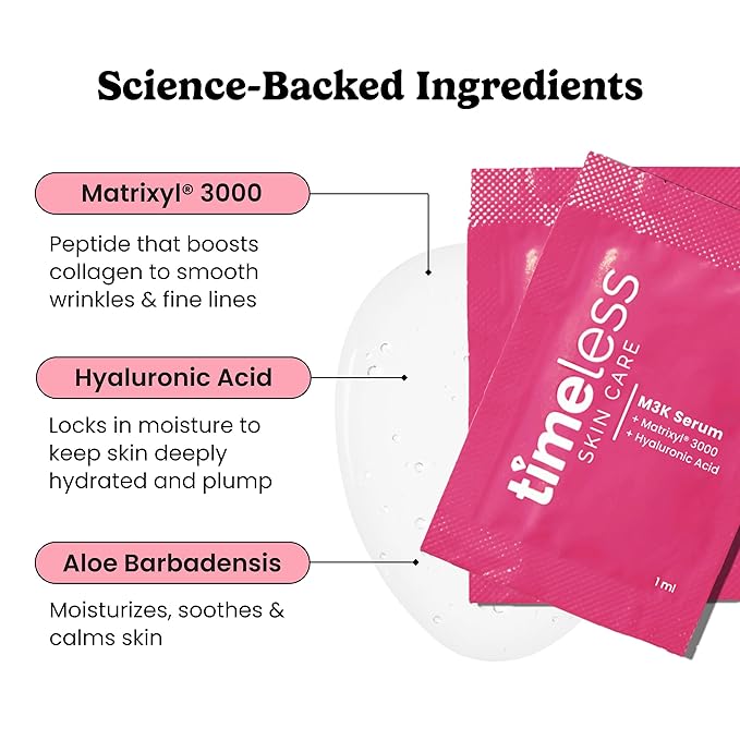 Timeless Skin Care Matrixyl 3000 Serum - Personal Care Face Serum Supports Hydration - with Hyaluronic Acid - Fragrance-Free - for Skin Care - Pouches