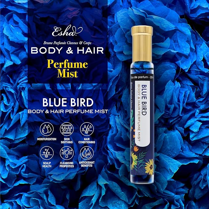 Esha Body & Hair Perfume Mist - Eau de Parfum for Women - Infused with Betaine - Juicy Orange, Pineapple, Mango with Musk and Vanilla - (BLUE BIRD)