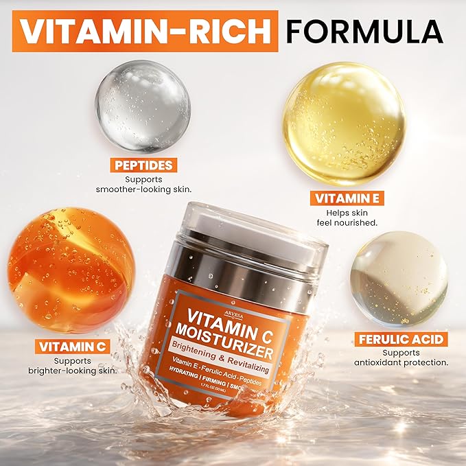 Vitamin C Moisturizer for Face - Vitamin C Cream for Face - Brightening & Anti Aging Cream for Women with Ferulic Acid & Peptides - Evens Skin Tone, Reduces Dark Spots & Fine Lines - All Skin Types