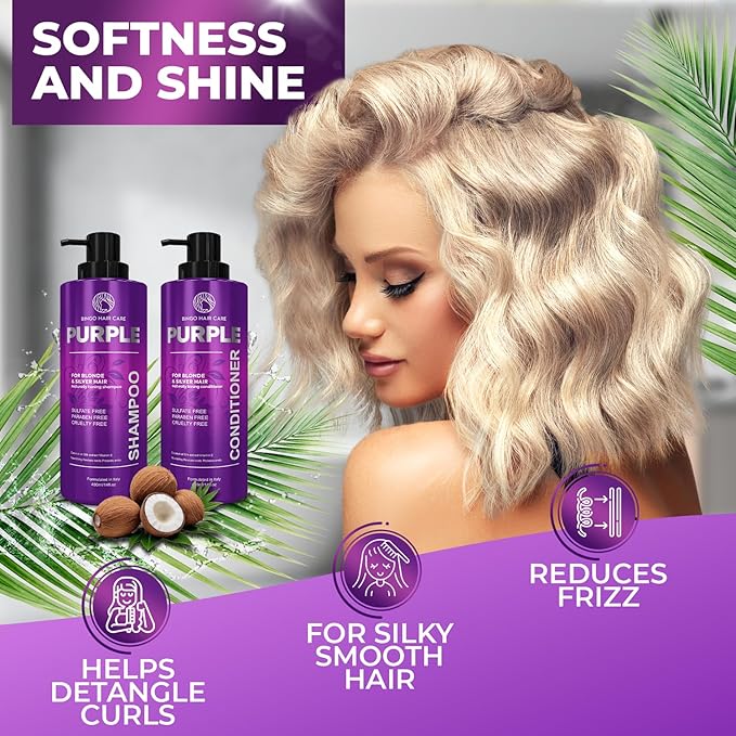 Purple Shampoo and Conditioner Set - Sulfate Free Formula for Women and Men - For Toning and Balancing Brassy, Blonde, Silver and Gray Hair - 14 Fl Oz (Set of 2)