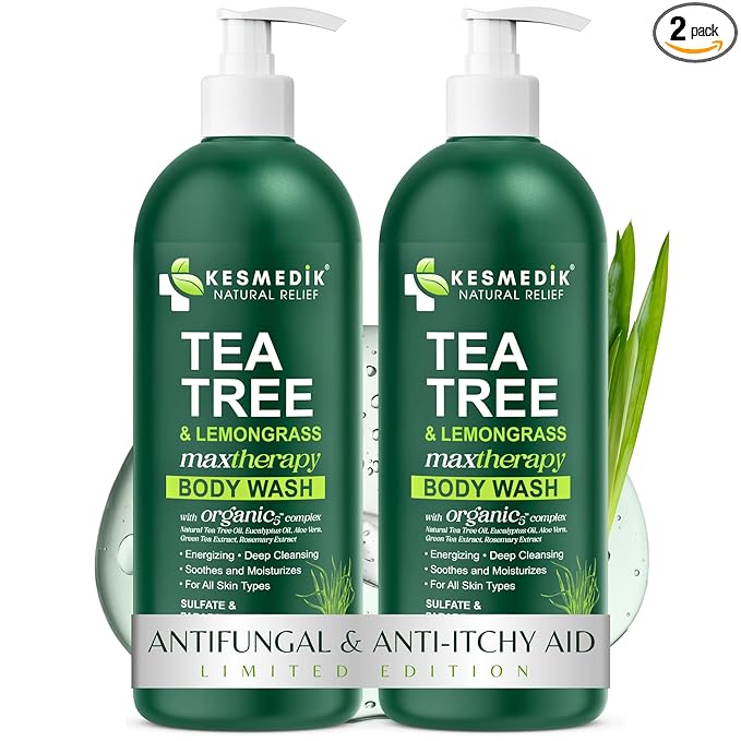 KESMEDIK Tea Tree Lemongrass Body Wash MaxTherapy, Itchy Skin Relief, Antifungal Defense, Fights Body Odor, Soothes Jock Itch & Athlete's Foot, Intimate Wash, Men & Women, 2-Pack, Limited Edition