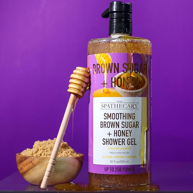 Smoothing Brown Sugar + Honey Exfoliating Shower Gel with Collagen and Dates, 32.8 oz