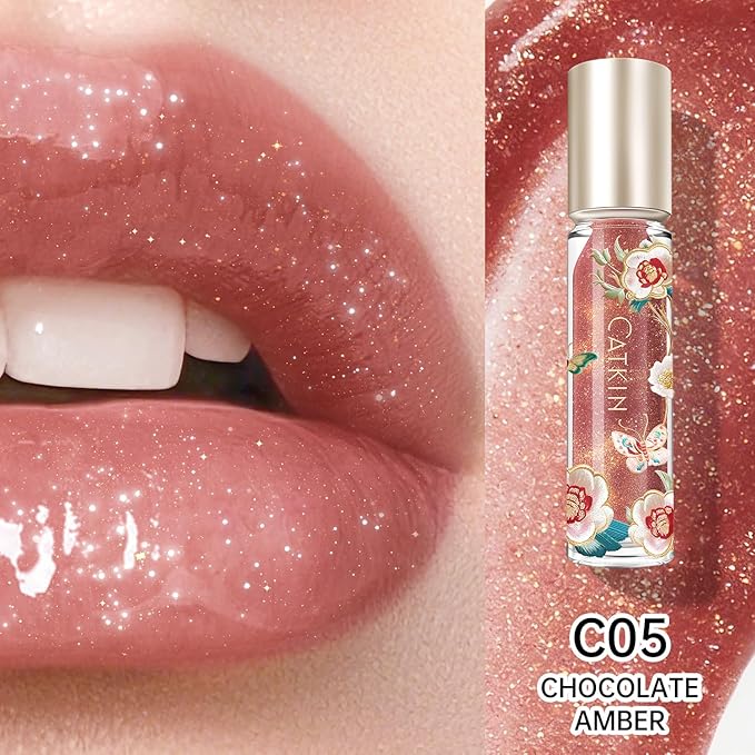 Catkin Lip Plumper Gloss, Tinted Lip Serum with Hyaluronic Acid & Jojoba Oil, Non-sticky Volumizing Hydrating Formula for a High Shine Maximum 3D Look, Plump & Soft Lips 0.12 Fl Oz 2pcs (05+07)