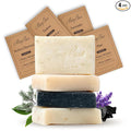 Mary Case Variety Bar Soap Set of 4 | Lavender, Tea Tree, Pine Tar & Charcoal Natural Soaps with Olive & Coconut Oils | Vegan Bath Soap for Men & Women | Hydrating & Nourishing Skin
