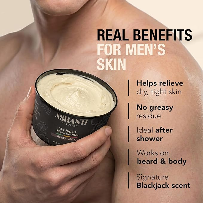 Ashanti Naturals Scented Whipped Shea Butter | African Body Butter for Men w/Coconut and Almond Oil (Blackjack Souffle, 8 oz)