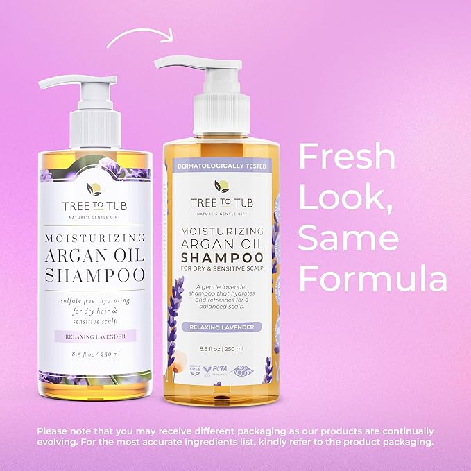 Tree To Tub Lavender Dry Hair Shampoo for Sensitive Scalp - Gentle Hydrating Dry Scalp Shampoo for Women & Men, Moisturizing Sulfate Free Shampoo w/Organic Argan Oil, Chamomile, All Natural Aloe Vera