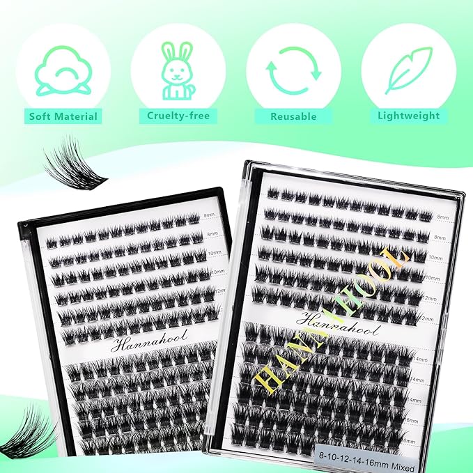 12rows-Large Tray Mixed 8-10-12-14-16mm/Mixed 14-15-16mm/Mixed14mm-16mm/Mixed 18-20mm Wide Stem Individual False Eyelashes Dramatic Black Cluster Eyelashes (Mixed 8-10-12-14-16mm)