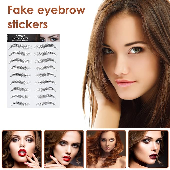 Molain Brow Tattoo Eyebrow Peel Off Temporary Tint Waterproof 4d Realistic Sticker Angled Stencil Removal Practice Drawing Color Sheets Patches Women Girls Makeup(6 PCS Black)