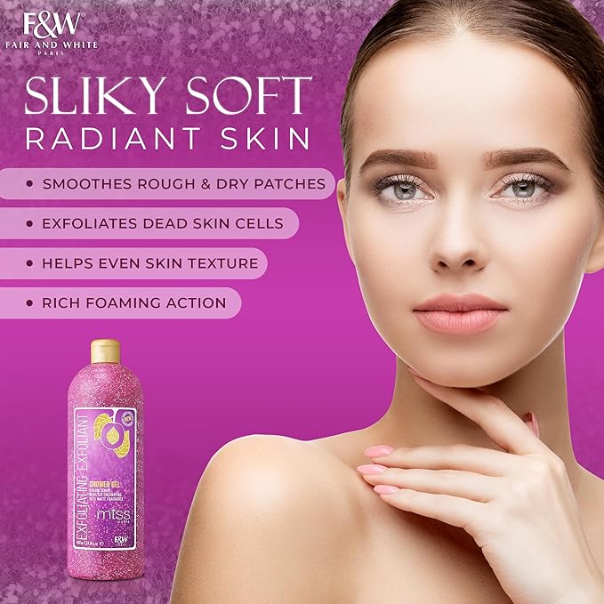 FAIR & WHITE Miss White Exfoliating Shower Gel 940ml/31.8 Fl Oz - Formulated to Exfoliate Skin, with Pomegranate and Glycerin