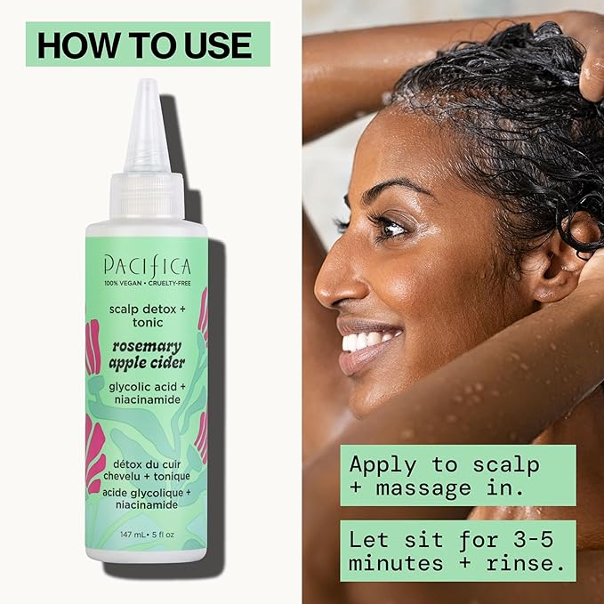 Pacifica Scalp Detox Set – Rosemary Apple Cider Vinegar Scalp Exfoliating Tonic with Scalp Massager Brush, Deep Cleansing & Clarifying Treatment for Buildup, Dry Flaky Scalp, Vegan
