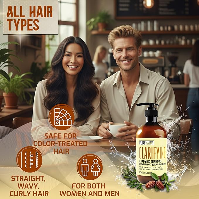 Clarifying Shampoo - Sulfate Free Deep Cleansing for Oily Scalp Treatment - Buildup and Excess Oil Remover - Salon Professional Paraben Free Formula - For Women and Men - Ideal for Swimmers - 16 Fl Oz