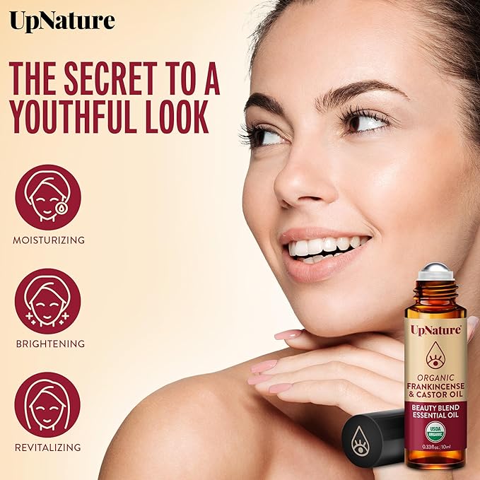 UpNature Beauty Castor Oil Roll On Eye Roller - 100% Organic Frankincense and Castor Oil for Face, Dark Circles, Fine Lines, Under Eyes and Skin