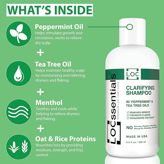 Clarifying Shampoo for Locs – Professional Loc Shampoo for Dreads, Twists, Braids, Interlocks, Microlocs, Dreadlocks, Faux Locs Crochet Hair – with Peppermint and Tea Tree Oils