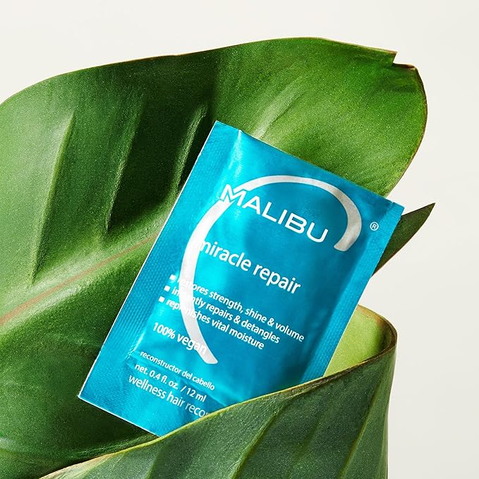 Malibu C Miracle Repair Hair Reconstructor - Nourishing Treatment for Weak, Damaged Strands - Flax Protein & Vitamin B5 for Moisture (12 Packets)