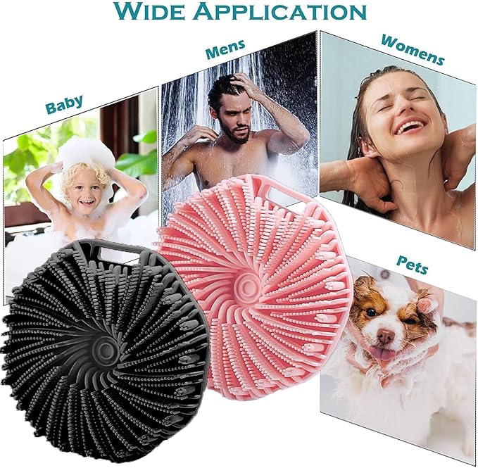 Silicone Body Scrubber, Exfoliating Body Scrubber for Sensitive Skin, Non-Slip Shower Scrubber for Body, Silicone Body Brush for Showering, Charcoal, Effective Showering Exfoliation, Gentle Massage